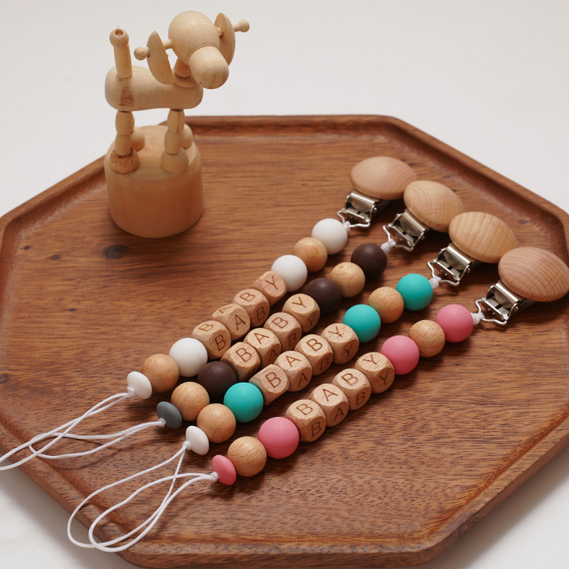 Baby Products Name - Trendy Wooden Baby Pacifier Clip -