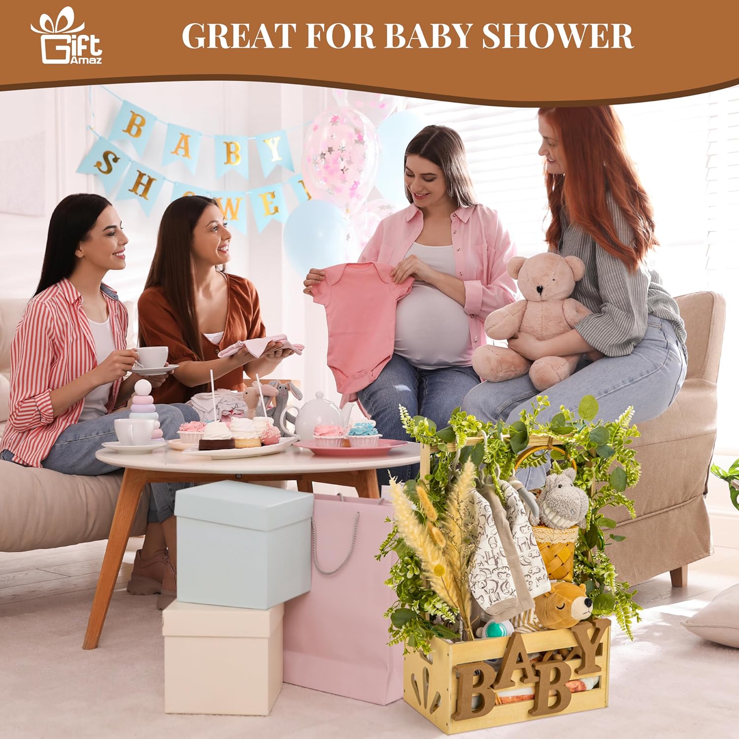 Wooden Baby Shower Crate Baske - Baby Products Hamper recension och pris